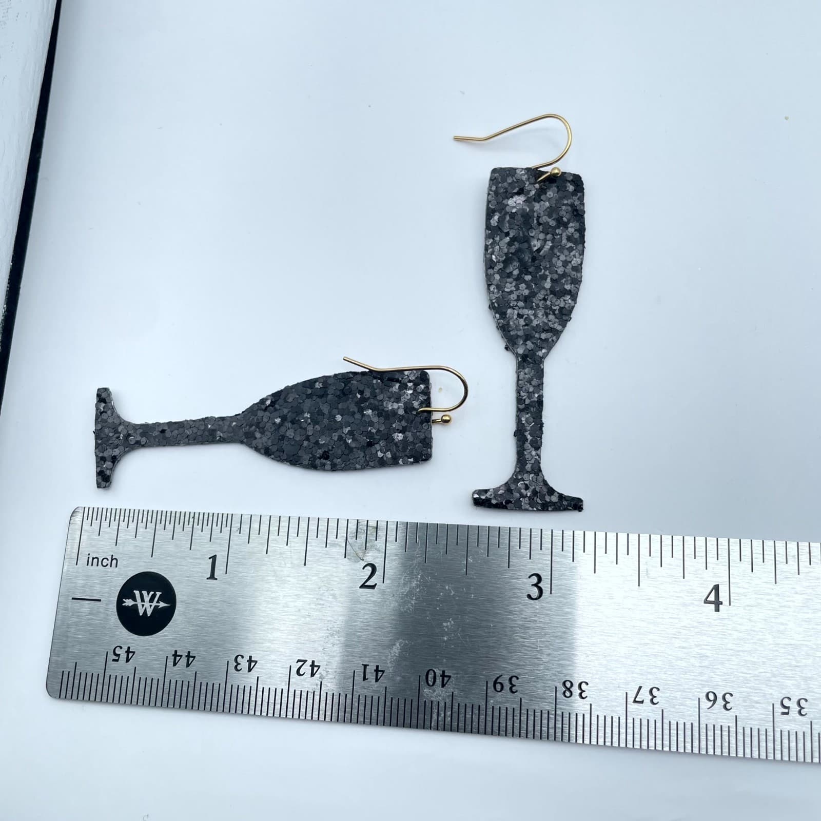 Vintage Black Glitter Champagne Flute Earrings New Years Eve Party Drink Jewelry - Thumbnail 6