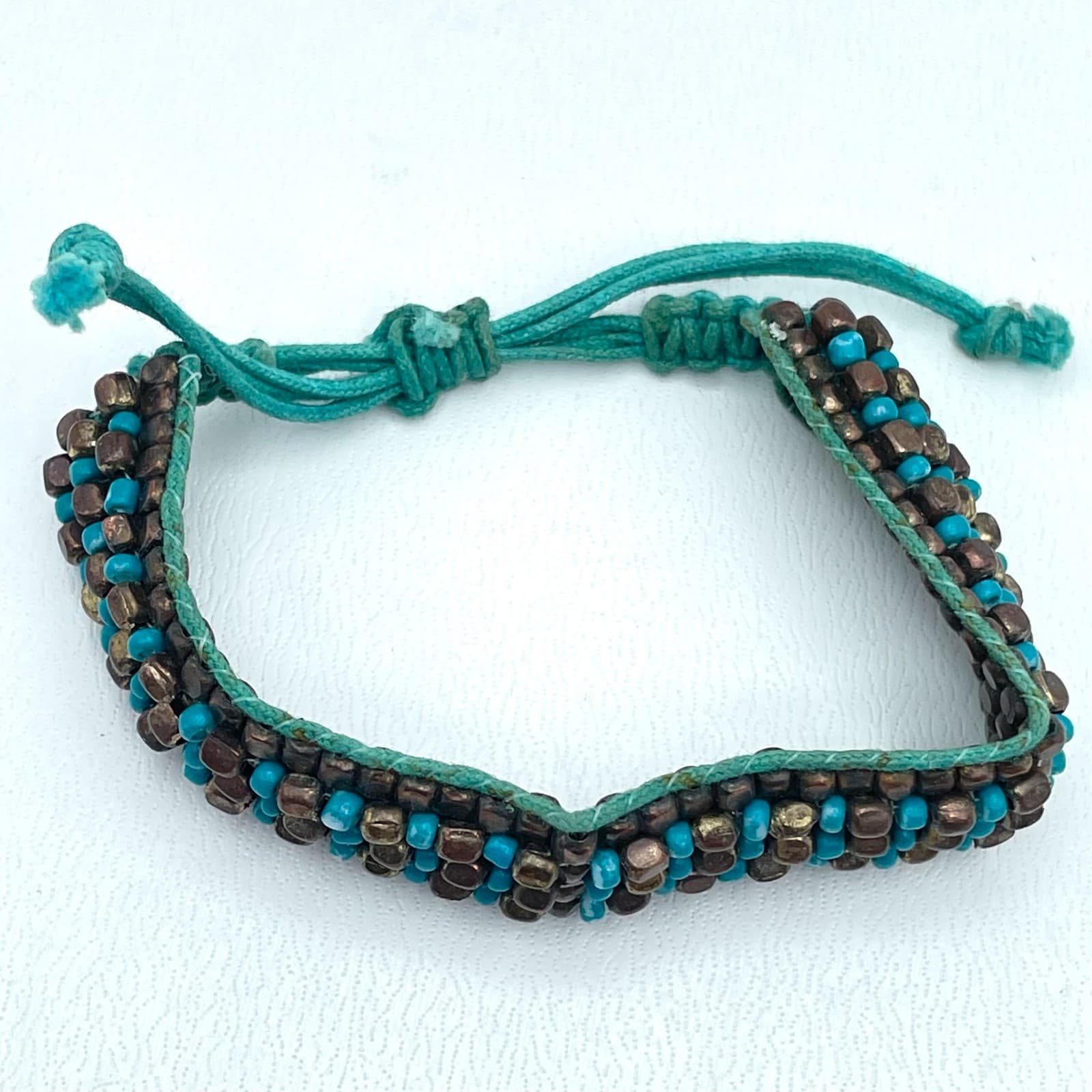 Handmade Turquoise Cord Bohemian-Style Seed Beads Woven Loom Beaded Bracelet - Thumbnail 5