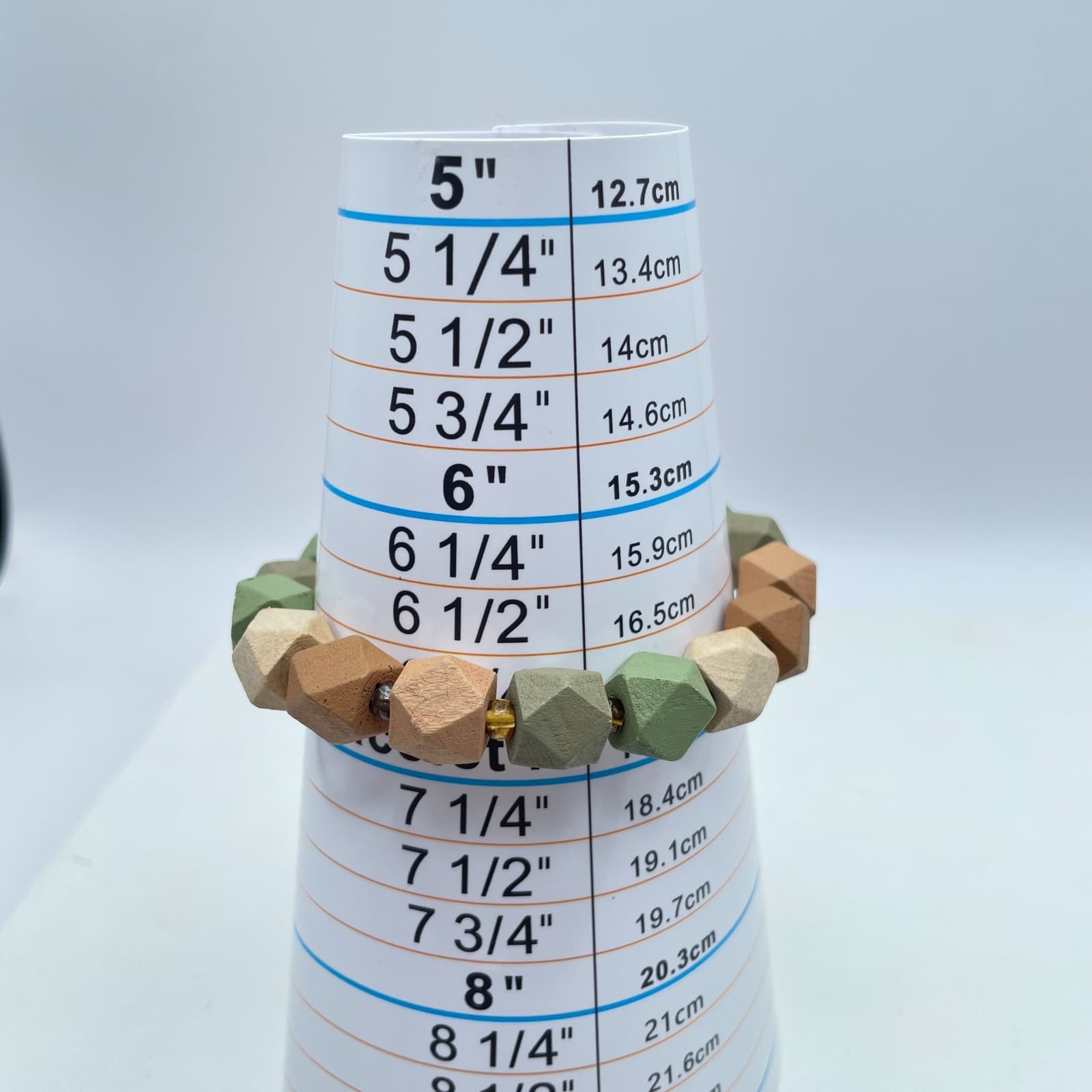 Boutique-Style Multicolor Painted Faceted Wood Seed Beaded Stretch Bracelet - Thumbnail 2