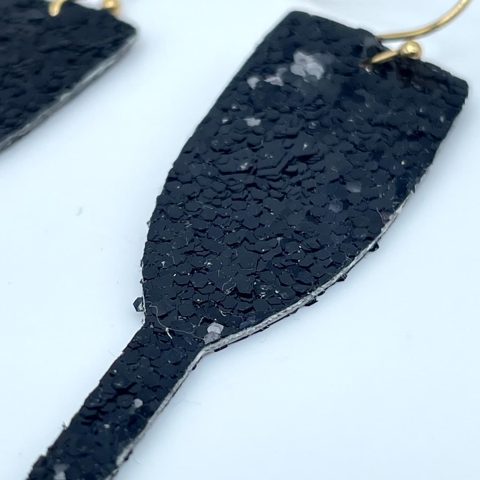 Vintage Black Glitter Champagne Flute Earrings New Years Eve Party Drink Jewelry - Thumbnail 3
