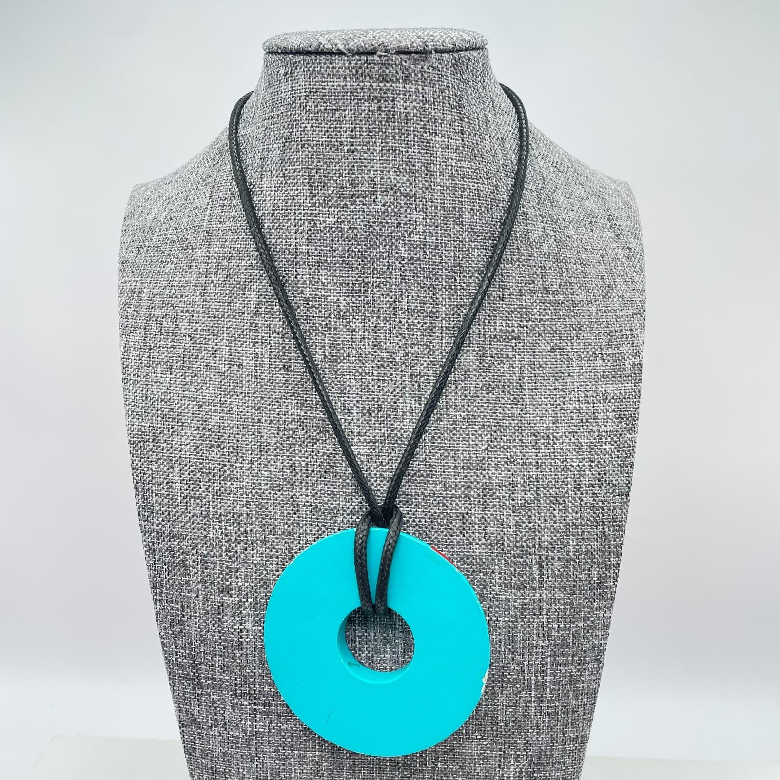 Vintage Multi-Color Swirl Black Cord Hand-Painted Ceramic Bird Pendant Necklace - Thumbnail 7