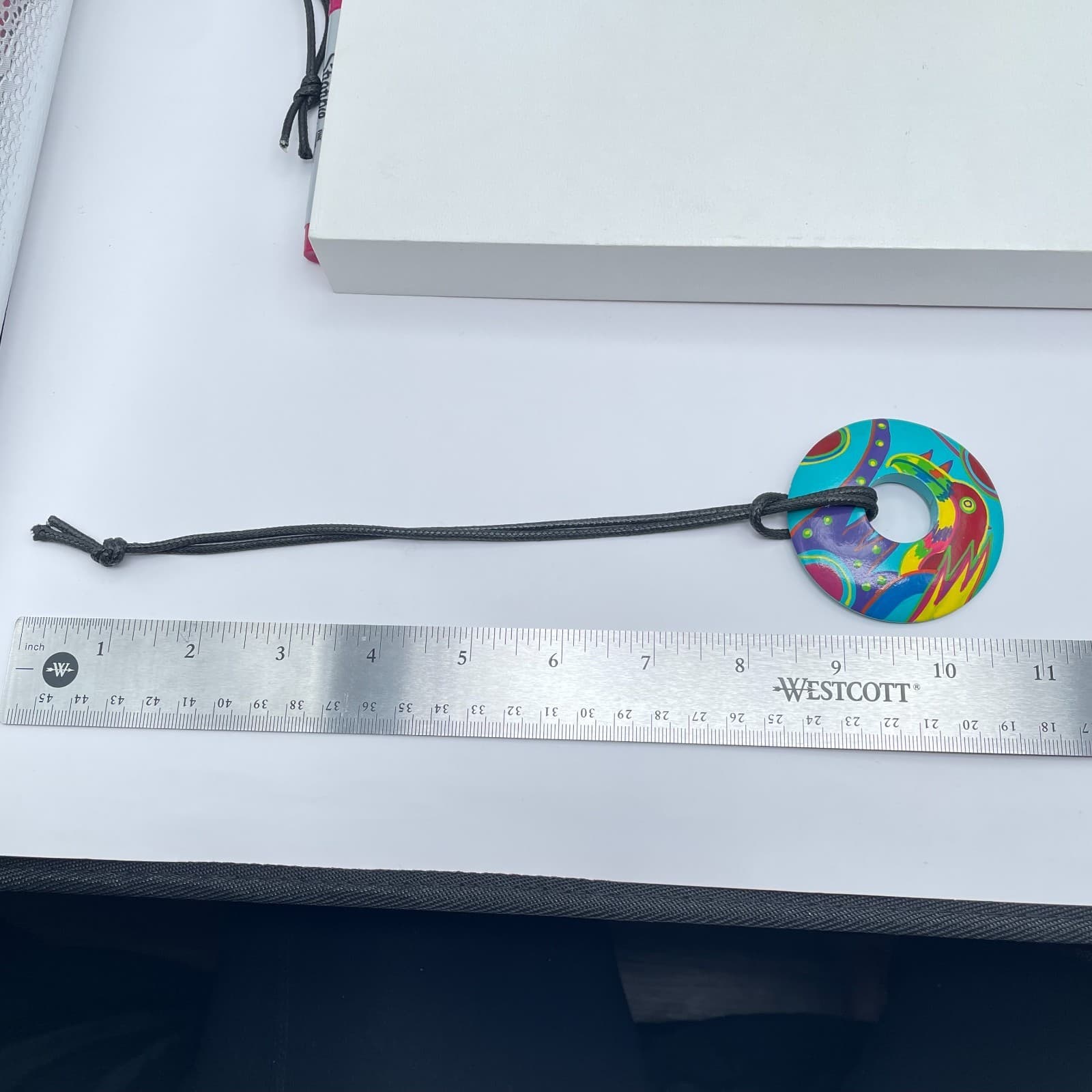 Vintage Multi-Color Swirl Black Cord Hand-Painted Ceramic Bird Pendant Necklace - Thumbnail 2