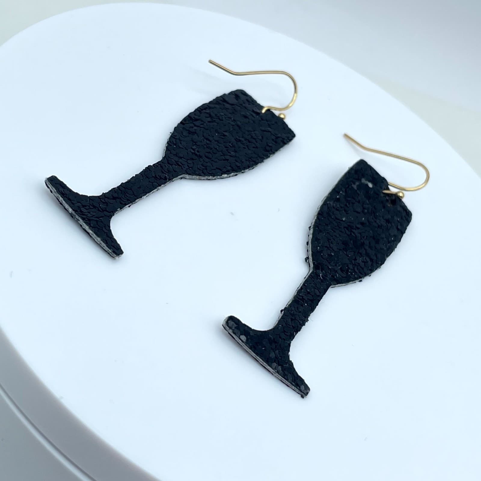 Vintage Black Glitter Champagne Flute Earrings New Years Eve Party Drink Jewelry - Thumbnail 5
