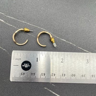 Modern Gold-Tone Fashion Brutalism Hammered Small C-Hoop Butterfly Back Earrings - Thumbnail 7