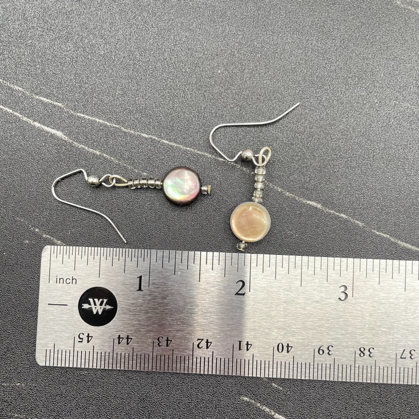 Silver-Tone Classic Seed Beads Iridescent Shell Coin Dangle French Hook Earrings - Thumbnail 8