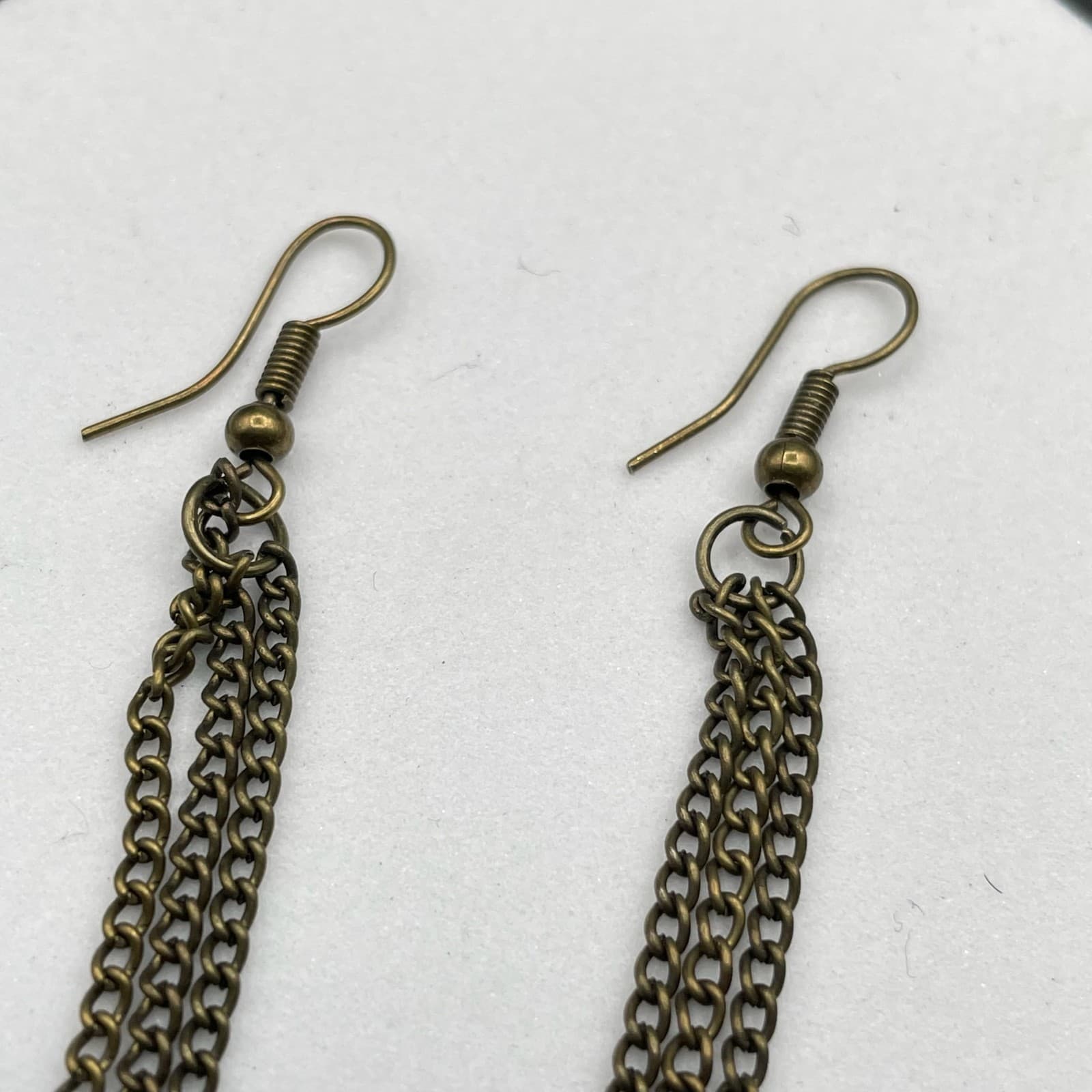 Classic Bronze-Tone Curb Chain Multi-Strand Tassel Dangle French Hook Earrings - Thumbnail 5