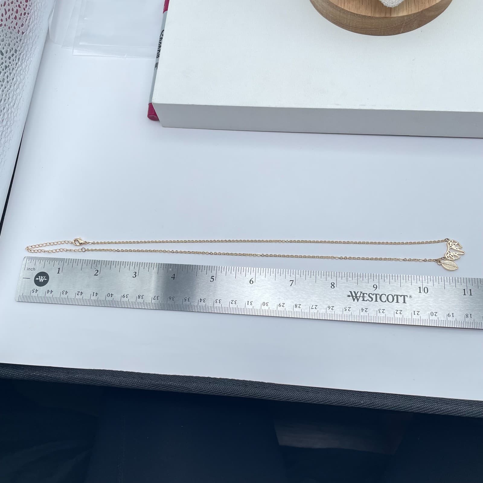 Gold-Tone Rolo Link Chain Origami Elephant Charm Leaf L Initial Pendant Necklace - Thumbnail 2