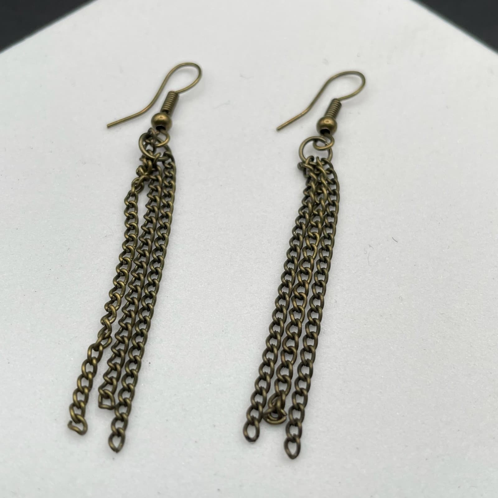 Classic Bronze-Tone Curb Chain Multi-Strand Tassel Dangle French Hook Earrings - Thumbnail 3