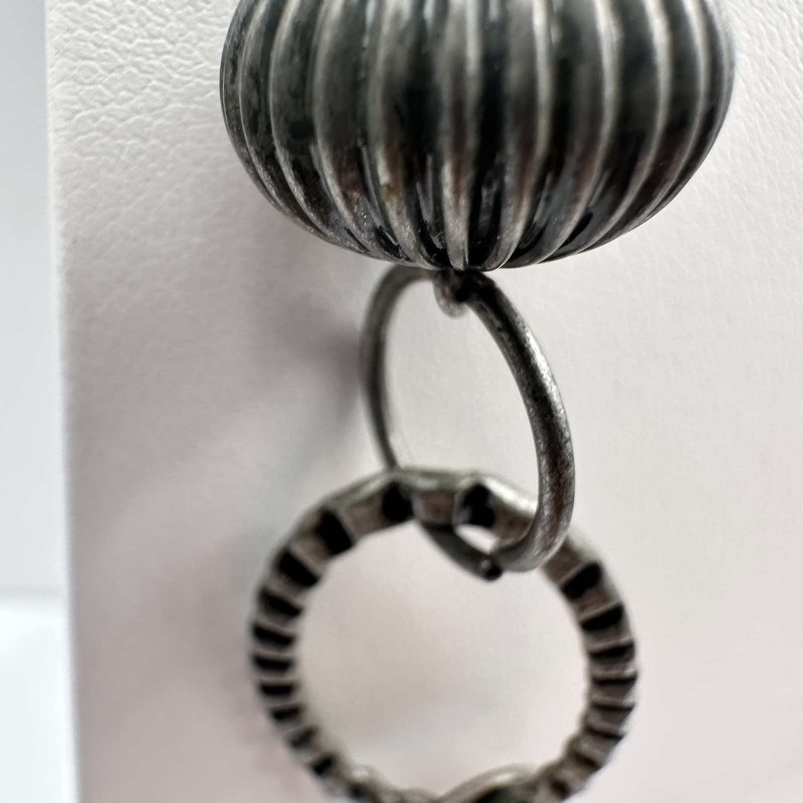 Vintage 90s Silver Tone Textured Link Statement Necklace Oval Chain Jewelry - Thumbnail 5