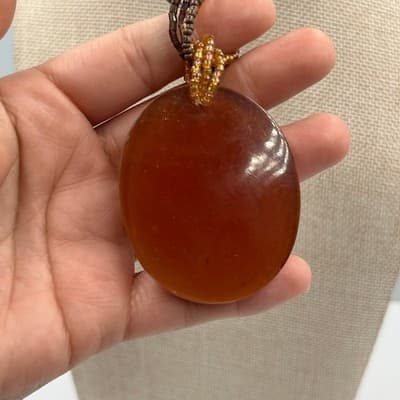 Vintage Multi Strand Bead Necklace Large Abalone Style Shell Pendant Brown Amber - Thumbnail 4