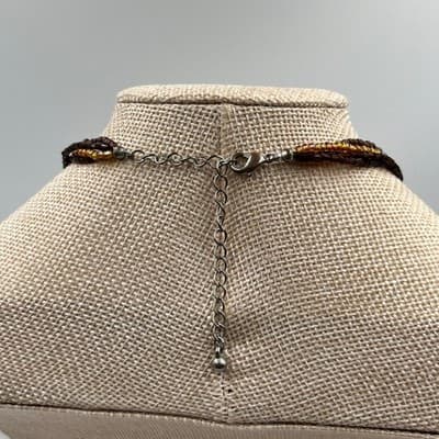 Vintage Multi Strand Bead Necklace Large Abalone Style Shell Pendant Brown Amber - Thumbnail 7