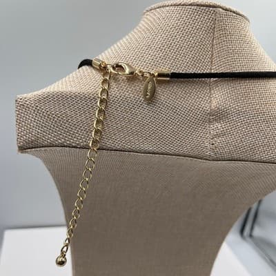 Vintage Chico's Gold Tone Square Pendant Necklace Black Cord Modern Statement - Thumbnail 7