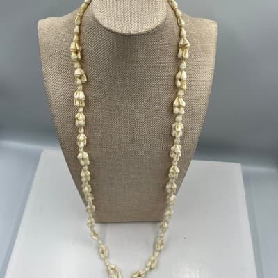 Vintage White Shell Cluster Necklace Double Strand Tropical Beach Style Boho 32" - Thumbnail 5