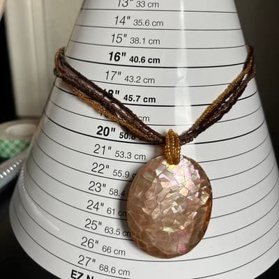 Vintage Multi Strand Bead Necklace Large Abalone Style Shell Pendant Brown Amber - Thumbnail 8