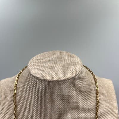 VTG Cream Leather Inlay Triangle Charm Necklace Gold Tone Chain Statement Bib - Thumbnail 2