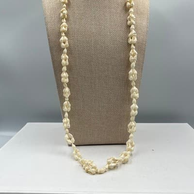 Vintage White Shell Cluster Necklace Double Strand Tropical Beach Style Boho 32" - Thumbnail 4