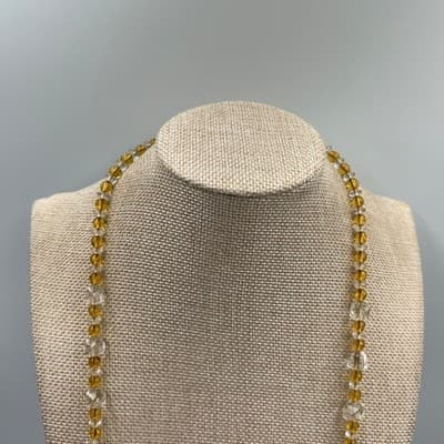 Vintage Clear Faceted "Crystal Ice" Bead Necklace Yellow Accent Long Statement - Thumbnail 2