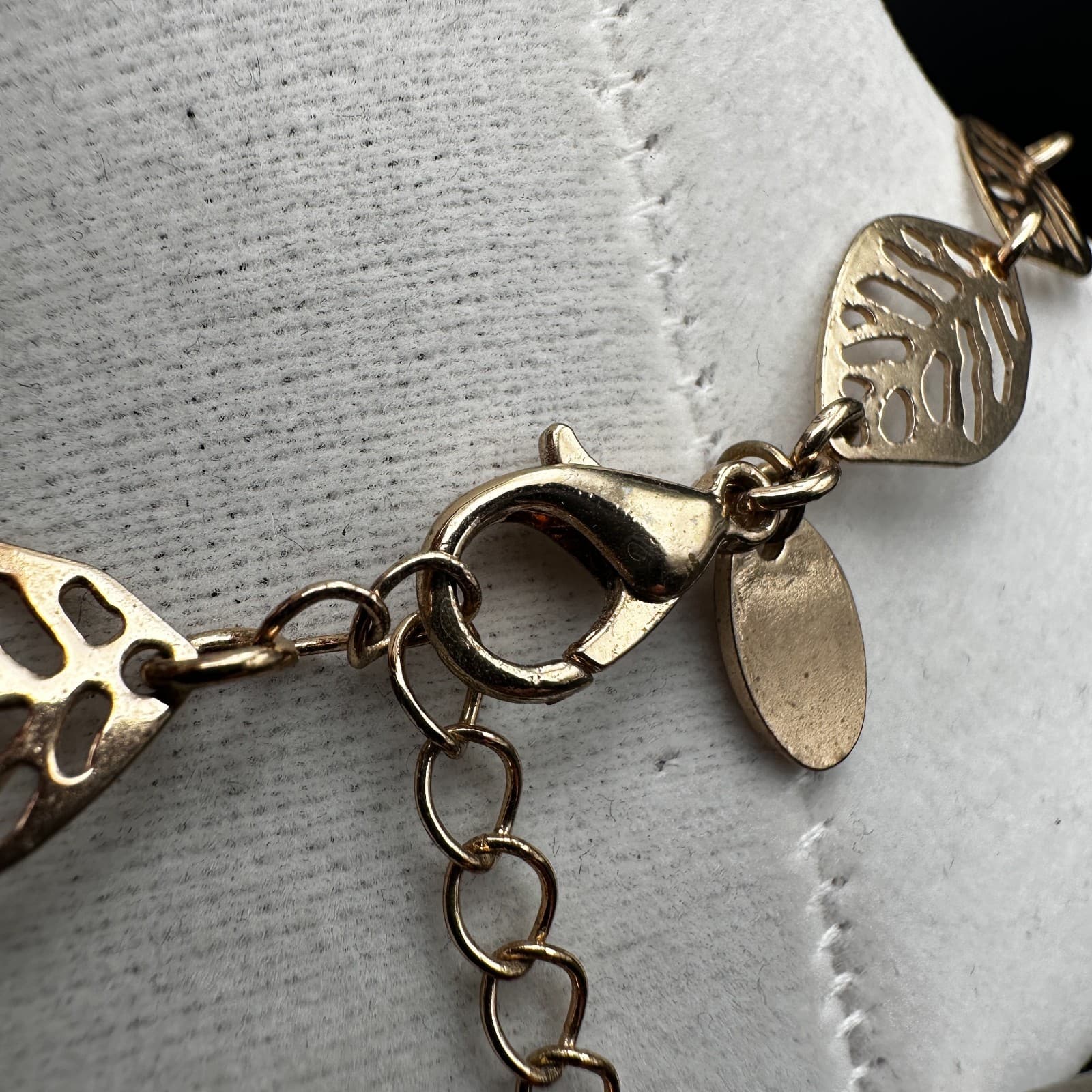 Vintage 90s Gold Tone Cutout Leaf Link Choker Necklace Boho Nature Style Jewelry - Thumbnail 7