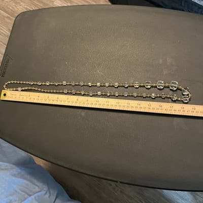 Vintage Clear Faceted "Crystal Ice" Bead Necklace Yellow Accent Long Statement - Thumbnail 6