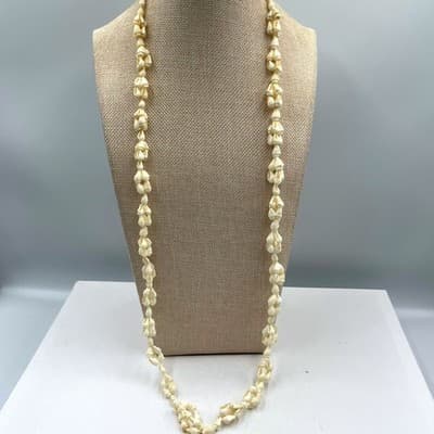 Vintage White Shell Cluster Necklace Double Strand Tropical Beach Style Boho 32" - Image 1