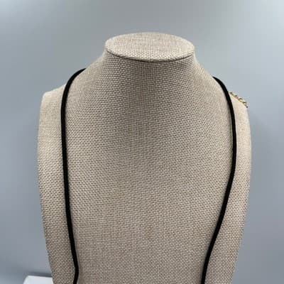 Vintage Chico's Gold Tone Square Pendant Necklace Black Cord Modern Statement - Thumbnail 2