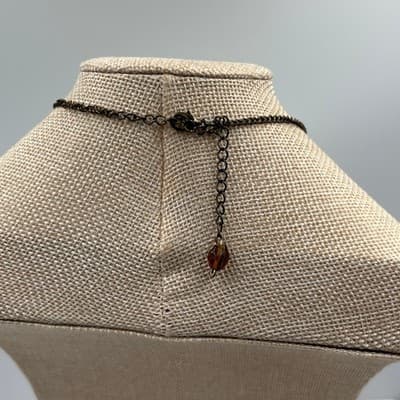 Vintage Amber Glass Teardrop Pendant Necklace Beaded Charm Cluster Bronze Tone - Thumbnail 7