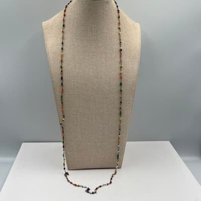 Vintage Double Strand Multicolor Seed Bead Necklace Layered Boho Beaded Chain - Thumbnail 5