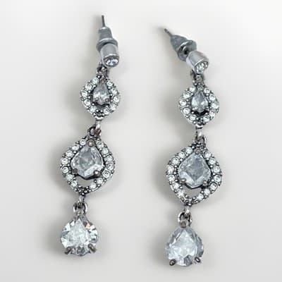Vintage Y2K Monet Clear Rhinestone Silver Tone Dangle Earrings Women's Jewelry - Image 1