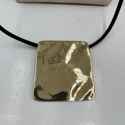 Vintage Chico's Gold Tone Square Pendant Necklace Black Cord Modern Statement - Thumbnail 3