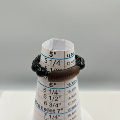 Vintage Black Beaded Bracelet w Brown Agate-Style Bar Palawan Souvenir Engraving - Thumbnail 5