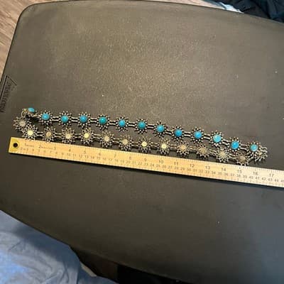 Vintage Turquoise Color Cabochon Statement Necklace Style Ornate Link Bohemian - Thumbnail 8