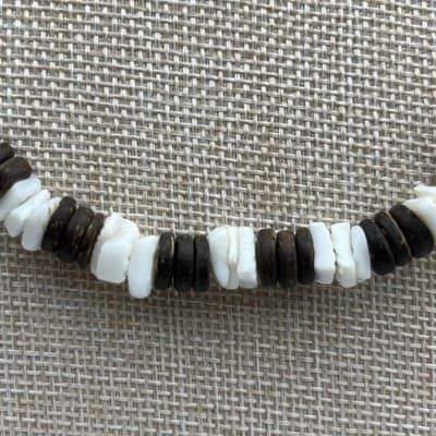 Vintage Brown White Coconut Shell Bead Necklace Natural Surfer Beach Style 20" - Thumbnail 3