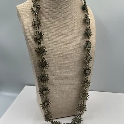 Vintage Turquoise Color Cabochon Statement Necklace Style Ornate Link Bohemian - Thumbnail 7