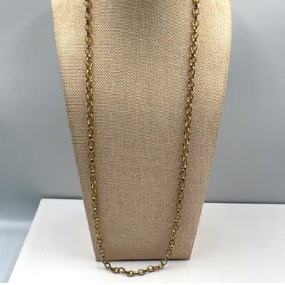 Vintage Long Gold Tone Rolo Link Chain Necklace Minimalist Layering Fashion - Image 1