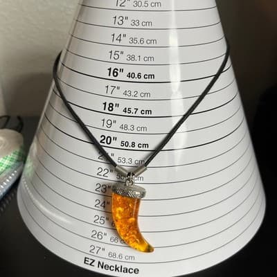 Vintage Faux Amber Horn Pendant Necklace Black Cord Silver Tone Cap Boho Classic - Thumbnail 9