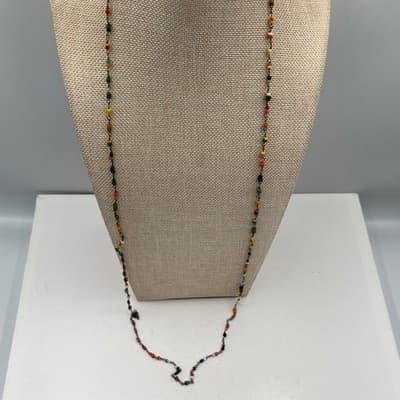 Vintage Double Strand Multicolor Seed Bead Necklace Layered Boho Beaded Chain - Thumbnail 6