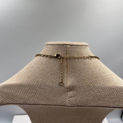 VTG Cream Leather Inlay Triangle Charm Necklace Gold Tone Chain Statement Bib - Thumbnail 7