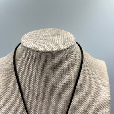 Vintage Faux Amber Horn Pendant Necklace Black Cord Silver Tone Cap Boho Classic - Thumbnail 3