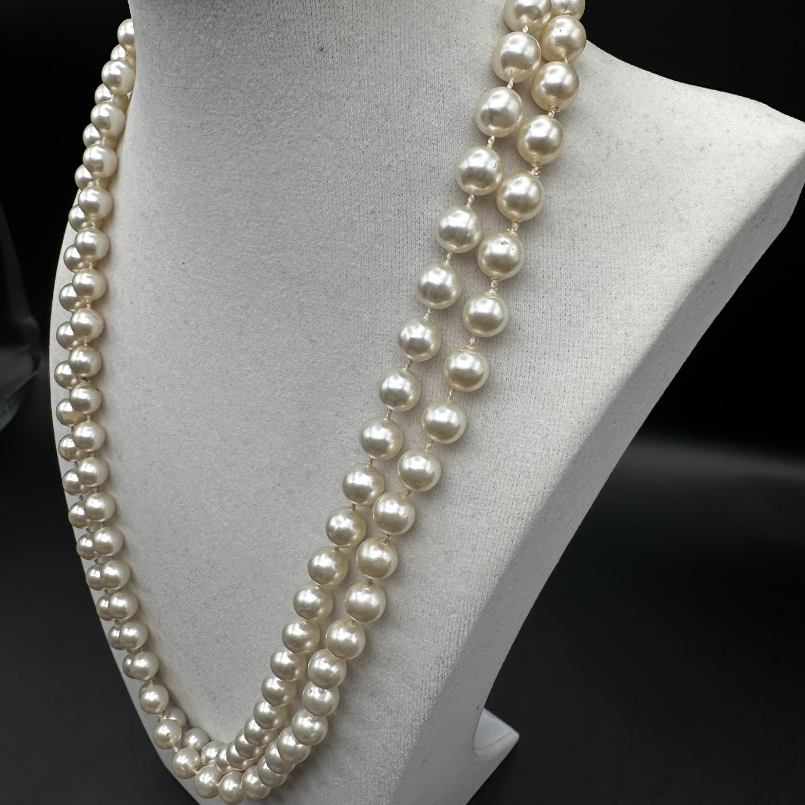 Vintage 90s Cream Faux Pearl Opera Length Necklace Single Strand Minimalist - Thumbnail 6