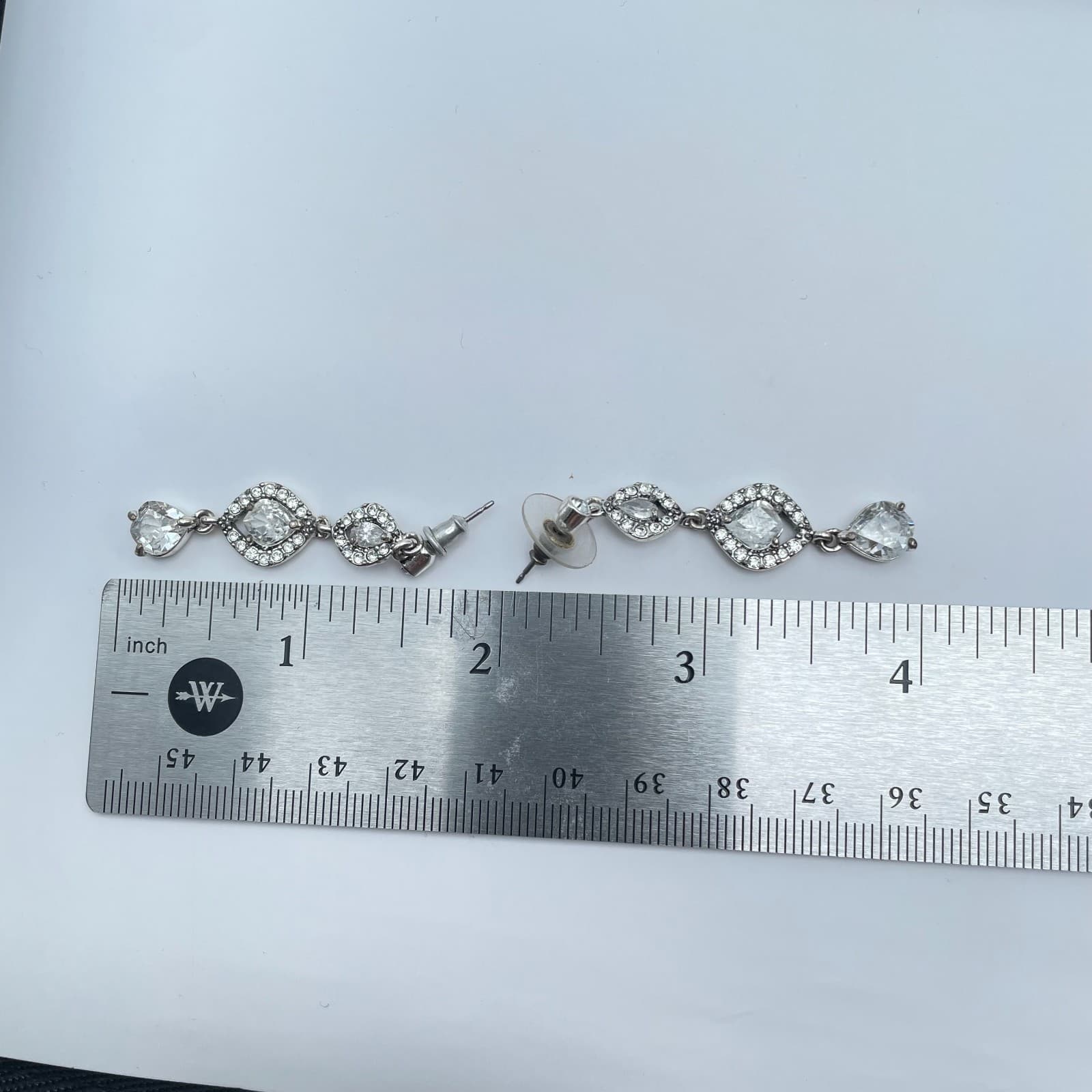 Vintage Y2K Monet Clear Rhinestone Silver Tone Dangle Earrings Women's Jewelry - Thumbnail 8