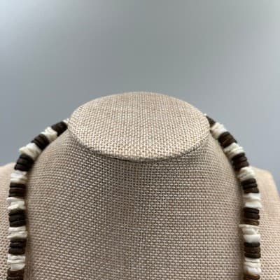 Vintage Brown White Coconut Shell Bead Necklace Natural Surfer Beach Style 20" - Thumbnail 2