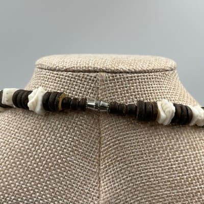 Vintage Brown White Coconut Shell Bead Necklace Natural Surfer Beach Style 20" - Thumbnail 6