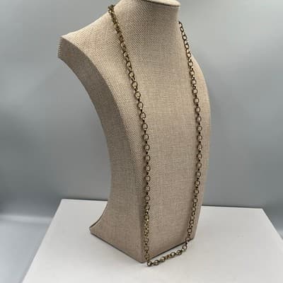 Vintage Long Gold Tone Rolo Link Chain Necklace Minimalist Layering Fashion - Thumbnail 4