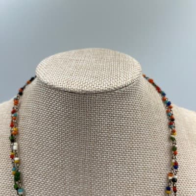 Vintage Double Strand Multicolor Seed Bead Necklace Layered Boho Beaded Chain - Thumbnail 2