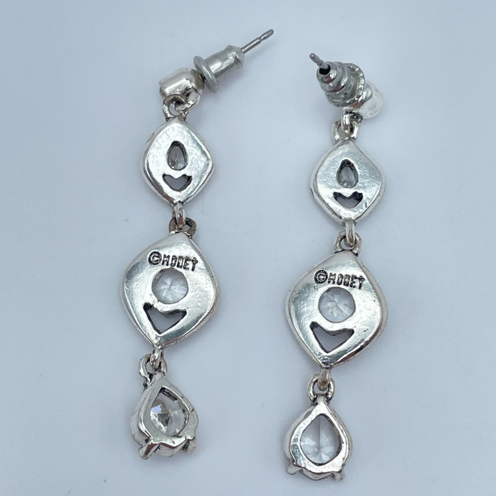Vintage Y2K Monet Clear Rhinestone Silver Tone Dangle Earrings Women's Jewelry - Thumbnail 5