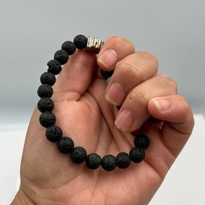 Vintage Lava Stone & Multicolor Gemstone Beaded Stretch Bracelet With Paw Charm - Thumbnail 6