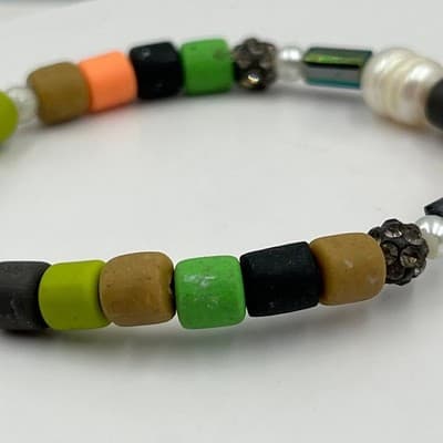 Vintage Multicolor Mixed Bead Bracelet w/ Freshwater Pearl & Rhinestone Accents - Thumbnail 3