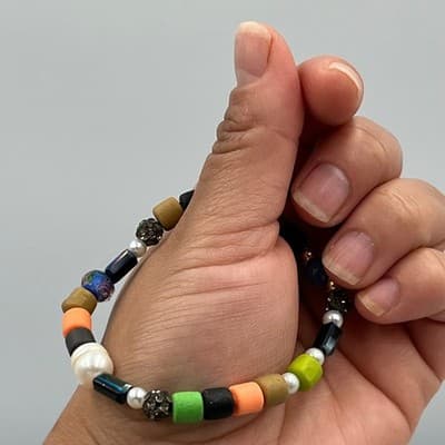 Vintage Multicolor Mixed Bead Bracelet w/ Freshwater Pearl & Rhinestone Accents - Thumbnail 6