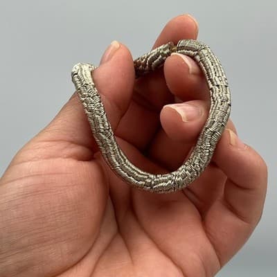 Vintage Silver Tone Coiled Wire Wrap Bracelet Textured Multi Strand Cuff Bangle - Thumbnail 6