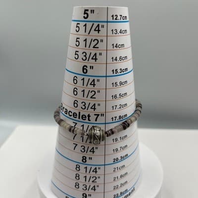 VTG Neutral Banded Stone Heishi Beaded Bracelet w/ Ornate Silver-Tone Focal Bead - Thumbnail 6